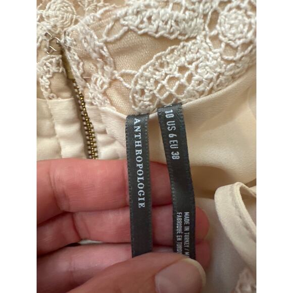 Anthropologie NWT Lace Basque Waist Fit & Flare Mini Dress Ivory Neutral Sz 6 - Picture 6 of 12